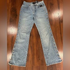 Harley-Davidson women's flare denim jeans Sz 31 blue with buttons bikers